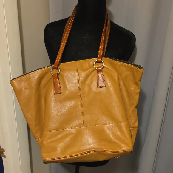 Dooney & Bourke Caramel Leather Tote with Floral Charm - Picture 2 of 5